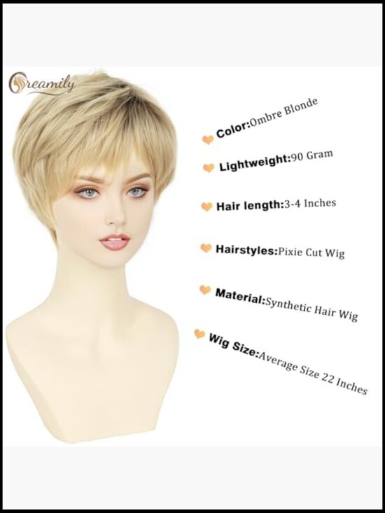 Synthetic Pixie Cut Wig with Bangs Layered Wavy Short Hair Natural Look Heat main image 5